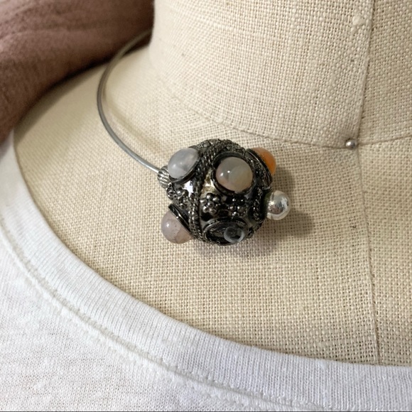 Silvertone Gem Artisan Wire Open Choker Necklace - Picture 6 of 10